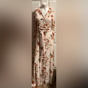 SOFT PINK WRAP DRESS WITH RED FLOWERS